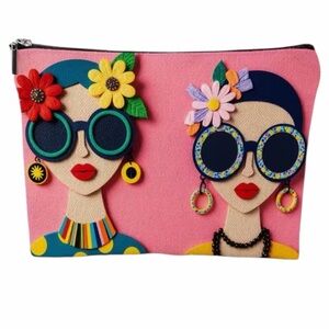 Boho Chic Colorful Floral Face Women's Clutch/Makeup Bag - Artistic Designs NWT